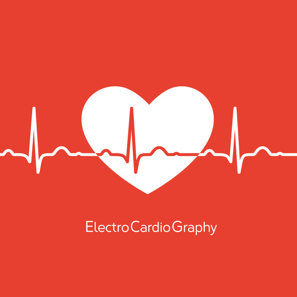 Медицинский дизайн - белое сердце с кардиограммой на красном фоне
 - Вектор,изображение
