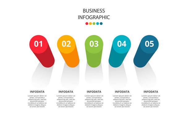 Návrh vektorových infografických štítků s 5 možnostmi nebo kroky. Infographics for business concept. Šablona pro infografii, prezentace. - Vektor, obrázek