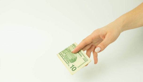 Mão com dinheiro isolado em um fundo branco, isolar - Foto, Imagem