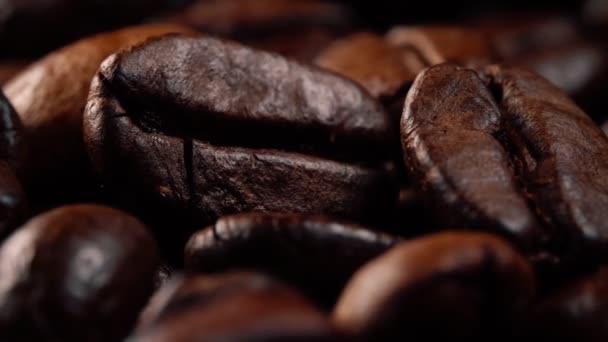 Vue macro des grains de café fraîchement torréfiés. - Séquence, vidéo