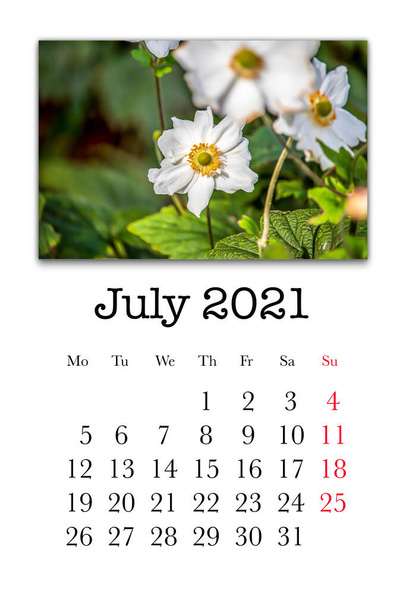 Κάρτα ημερολογίου για τον μήνα Ιούλιο 2021 - Φωτογραφία, εικόνα