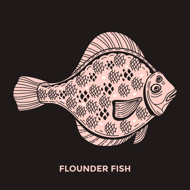  Flounder Fish Illustration with detail stroke and line style - Vektor, Bild
