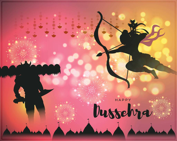 векторная иллюстрация к поздравлениям с праздником индуизма Дуссехра в Индии - Вектор,изображение