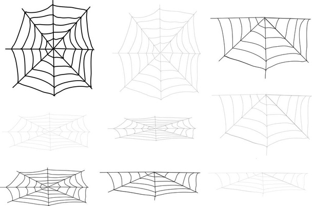 Schwarz silhoutte spiderweb grafik kreatives design banner muster verwenden dekoration glücklich halloween heiltag beängstigend auf oktober monat urlaub und kunstwerk zeichnen tätowierung konzept. - Vektor, Bild