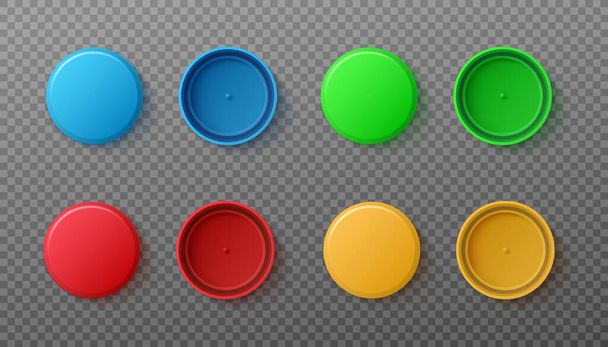Set of realistic 3d colored plastic bottle caps a vector isolated illustrations. - ベクター画像