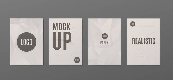 Set vector illustrations of wrinkled sheets of paper with place for logo and text - Vector, Image