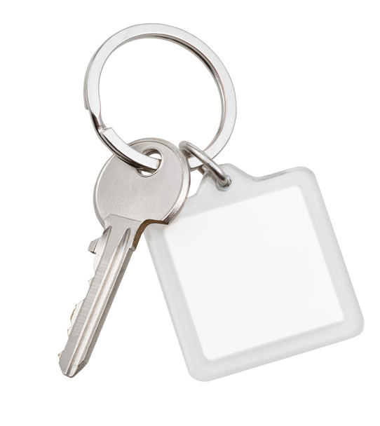one house key and square keychain on ring - Photo, Image