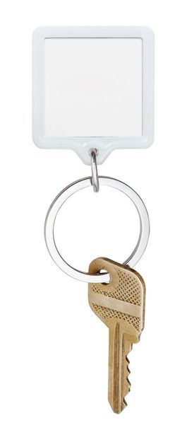 door brass key and square keychain on ring - Photo, Image