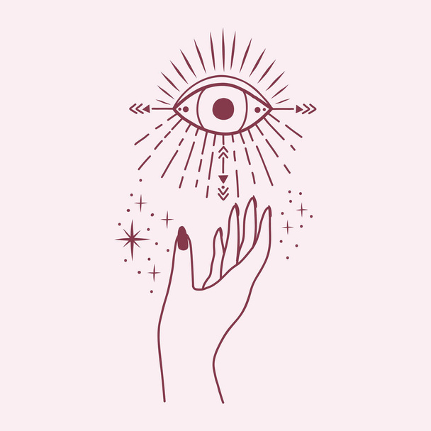 Coleção de logotipo da mão feminina com símbolo diferente, como estrela do espaço e olho místico. - Vetor, Imagem