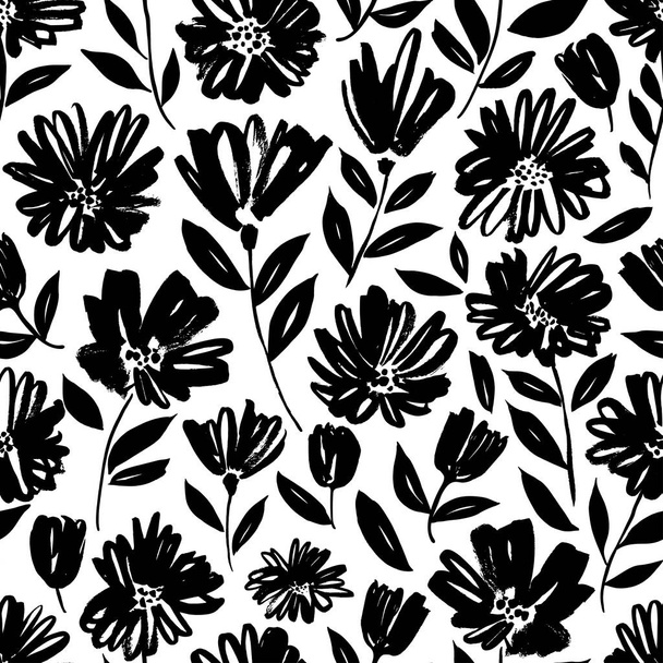 Brush flower vector seamless pattern.  - Vecteur, image