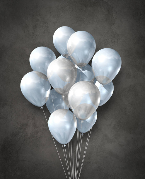 White air balloons group on a dark concrete background. 3D illustration render - Zdjęcie, obraz