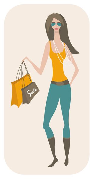 Abstract girl is shopping - Vector, Image