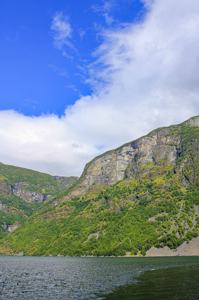 Norwegian beautiful mountain and fjord landscape in Aurlandsfjord Aurland Vestland Sognefjord in Norway. - Foto, Bild