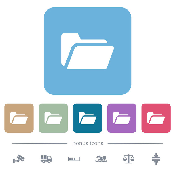 Folder otwarte białe płaskie ikony na zaokrąglone kwadratowe tła. 6 ikon bonusowych - Wektor, obraz