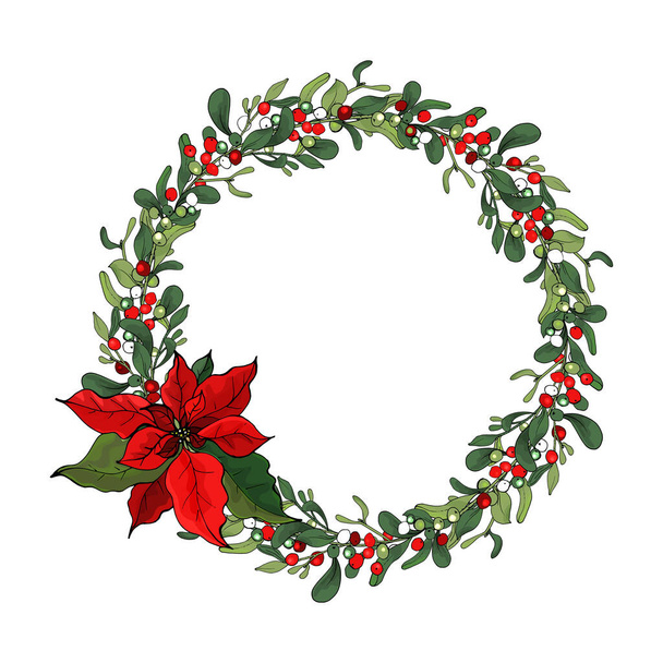 Natale bella corona floreale isolata su sfondo bianco, vettore, illustrazione - Vettoriali, immagini
