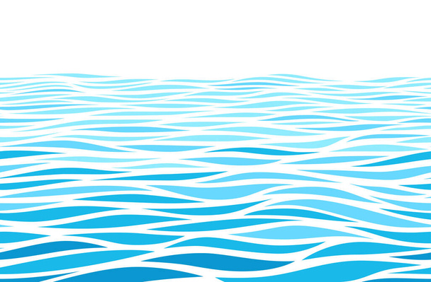 Blue water waves perspective landscape. Vector horizontal seamless pattern. RGB. Global colors - Vettoriali, immagini