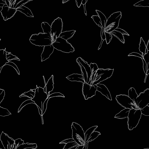 Padrão sem costura vetorial com lírios flores e folhas, padrão floral para têxteis - Vetor, Imagem