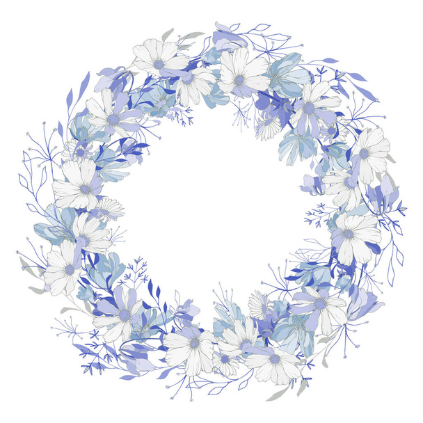 beautiful floral wreath with flowers, vector, illustration - Vector, Image