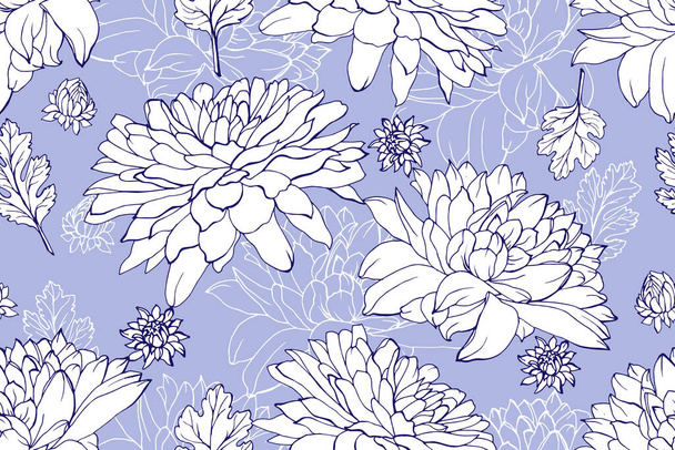 Vector seamless pattern with chrysanthemums flowers and leaves, Floral pattern for textile - Vector, imagen
