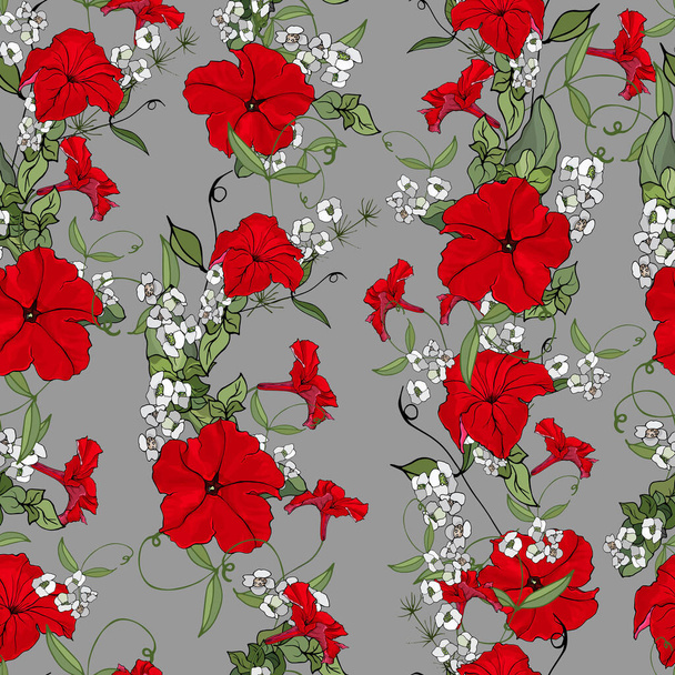 Vector seamless pattern with petunia flowers and leaves, Floral pattern for textile - Vector, afbeelding