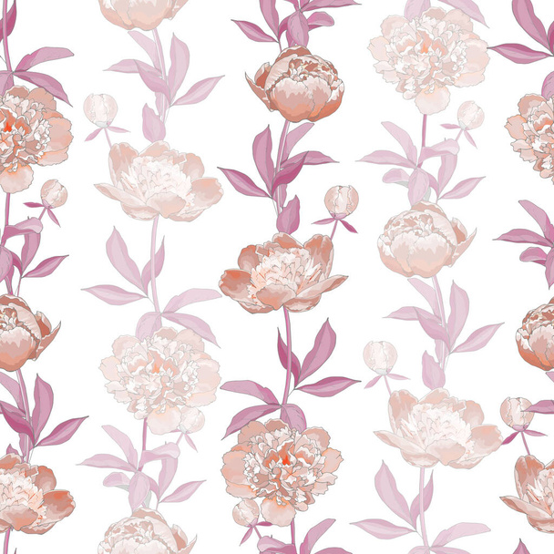 Patrón sin costura vectorial con flores de peonías, Patrón floral para textiles - Vector, Imagen