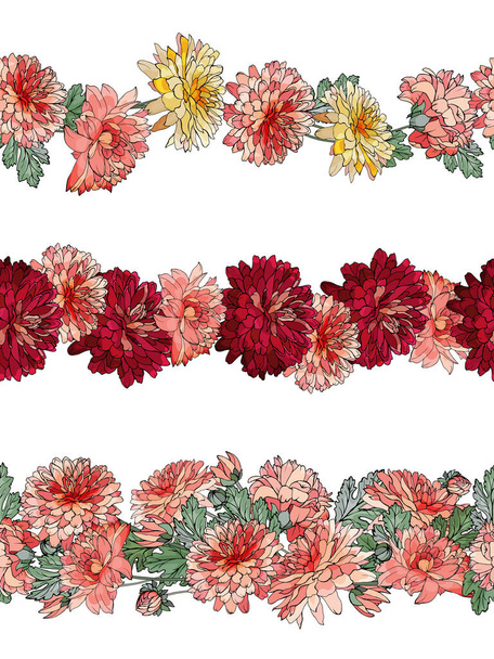 Bloemenlijst rand met chrysanten bloemen voor feestelijk design  - Vector, afbeelding