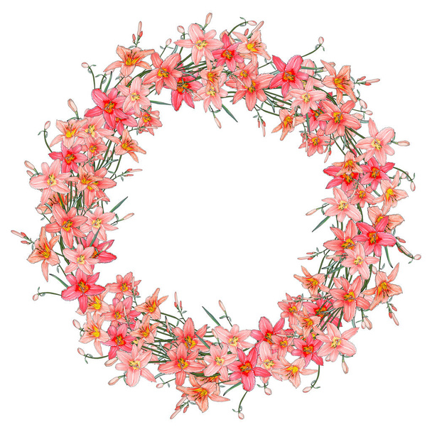 gyönyörű virágkoszorú virágok elszigetelt fehér háttér, vektor, illusztráció - Vektor, kép