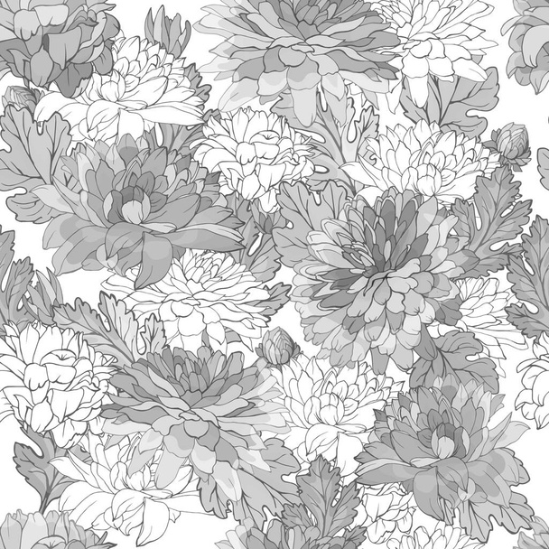 Vektor nahtloses Muster mit Chrysanthemen Blüten und Blättern, Blumenmuster für Textilien - Vektor, Bild