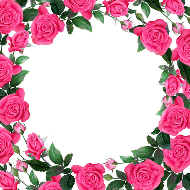 beautiful floral wreath with roses flowers isolated on white background, vector, illustration - Vector, Image