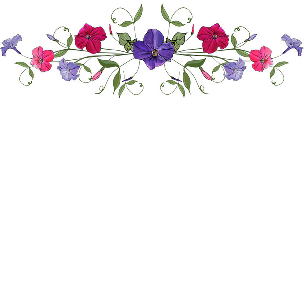 Floral frame border with petunia flowers for festive card design  - Διάνυσμα, εικόνα