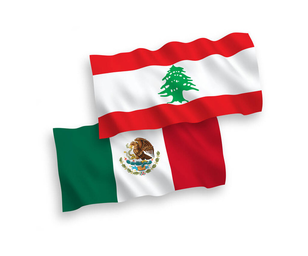 Національні векторні хвильові прапори Мексики та Лівану ізольовані на білому тлі. пропорція від 1 до 2. - Вектор, зображення