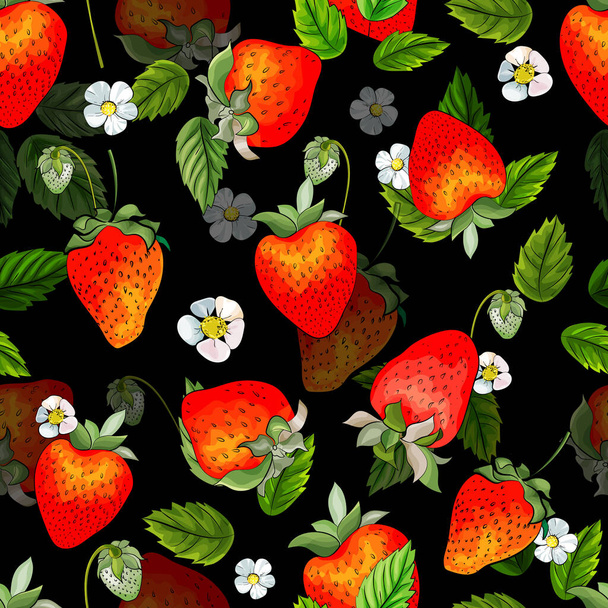 Vector seamless pattern with strawberries, Floral pattern for textile - Vettoriali, immagini