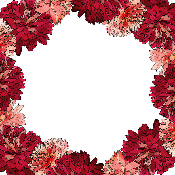 bela grinalda floral com flores crisântemos isolado no fundo branco, vetor, ilustração - Vetor, Imagem