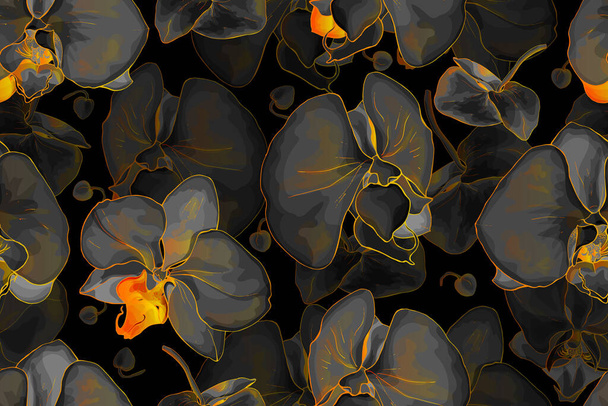 Patrón sin costura vectorial con flores de orquídeas, Patrón floral para textiles - Vector, imagen