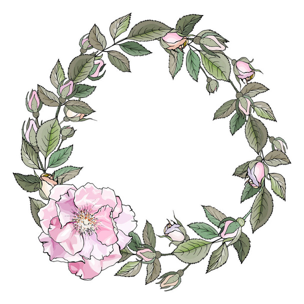 bela grinalda floral com flores de rosas isoladas em fundo branco, vetor, ilustração - Vetor, Imagem