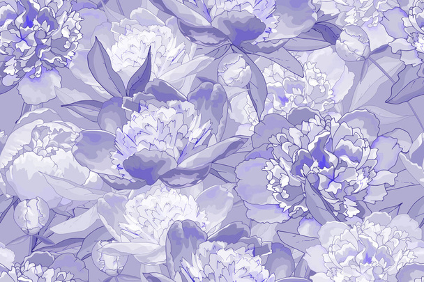 牡丹の花と葉のベクトルシームレスパターン、織物の花のパターン - ベクター画像