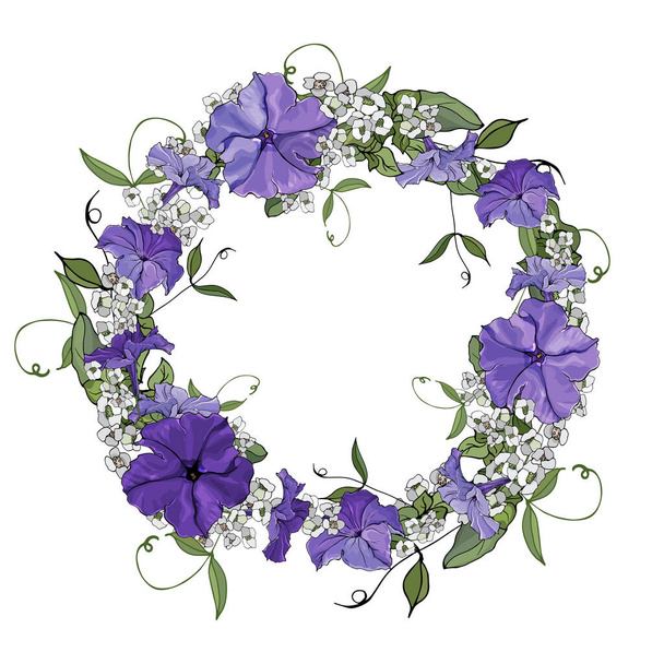 hermosa corona floral con flores aisladas sobre fondo blanco, vector, ilustración - Vector, imagen