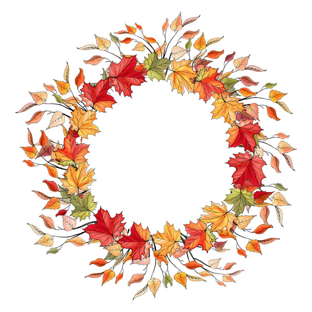 beautiful floral frame with autumn leaves, vector, illustration - Вектор,изображение
