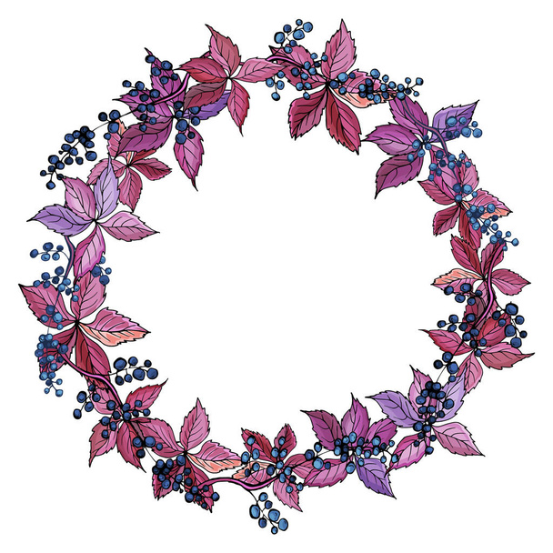 όμορφο φλοράλ στεφάνι με μοβ φύλλα λουλούδια απομονωμένα σε λευκό φόντο, διάνυσμα, εικονογράφηση - Διάνυσμα, εικόνα