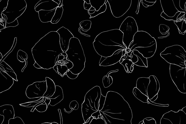 蘭の花のベクトルシームレスなパターン、織物の花のパターン - ベクター画像
