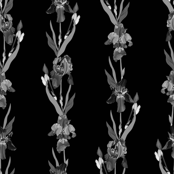 Patrón sin costura vectorial con flores y hojas de iris, Patrón floral para textiles - Vector, imagen