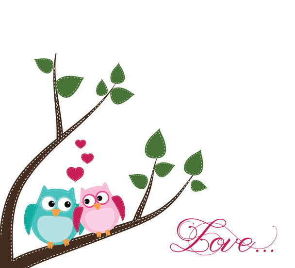 dvě sovy v lásce sedící na větvi  - Vektor, obrázek