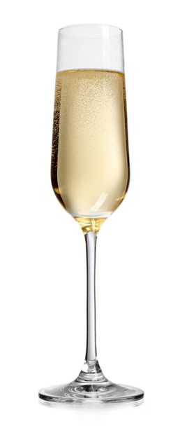 Glass of champagne, isolated on white - 写真・画像