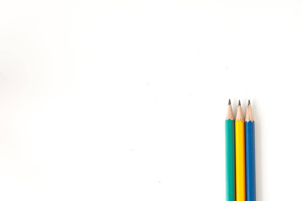 Tree pencils multi-colour on white background for useful like concept business, education and art background. - Photo, Image