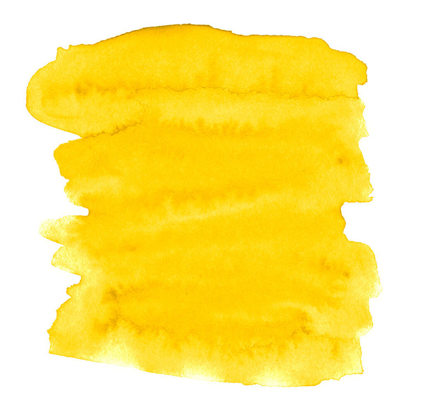 Leuchtend gelbe Aquarellflecken. Mit dem Pinsel von Hand bemalt. - Foto, Bild