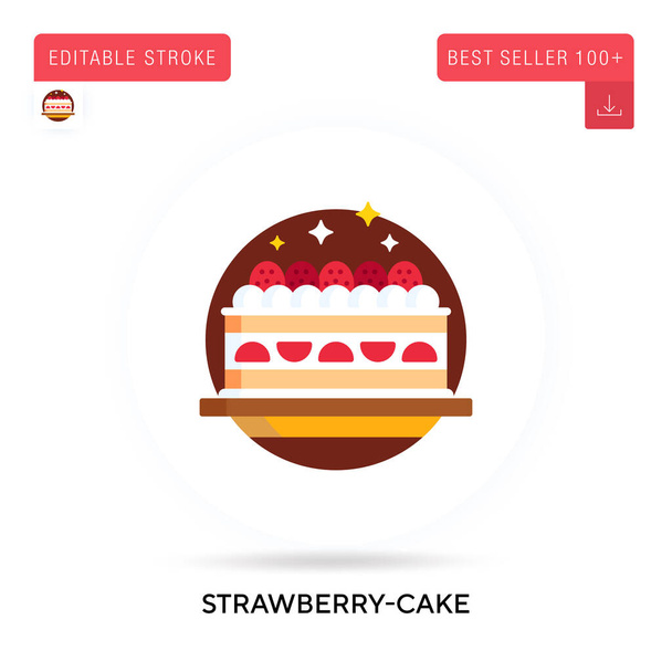 Strawberry-cake detailed circular flat vector icon. Vector isolated concept metaphor illustrations. - Vector, Image