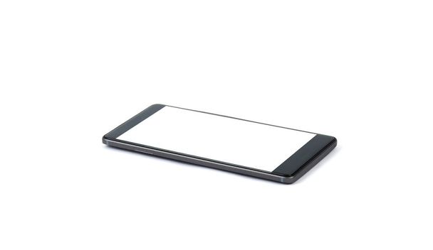 современный смартфон изолирован на белом фоне. Телефонный макет с пустым экраном  - Фото, изображение