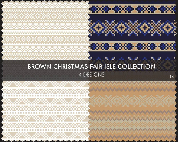 Brown Christmas Fair isle pattern collection enthält 4 Designmuster für Modetextilien, Strickwaren und Grafiken - Vektor, Bild