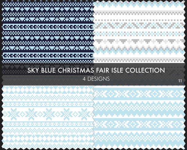 Sky Blue Christmas fuar desenleri koleksiyonu moda tekstil, örgü ve grafikleri için 4 tasarım kumaşı içerir - Vektör, Görsel