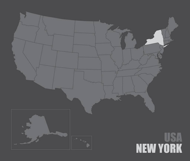 The USA map with the highlighted New York State - Vector, Image